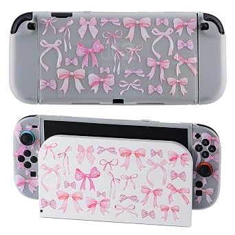 Protective Case for Switch 2, Cover Skin Dock Case for Nintendo Switch 2 2025 Console Joycon Controller, Coquette Pink Bow TPU Slim Dockable Shell Kawaii Gaming Protector Accessories