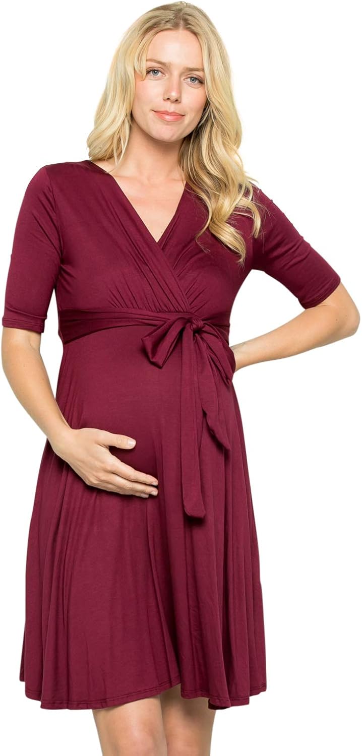 My Bump Women's Overlay Printed Baby Shower Nursing Maternity Wrap Dress
