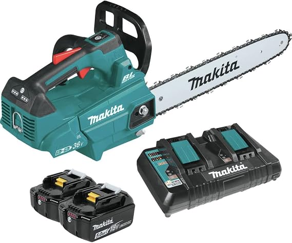 Makita XCU09PT Lithium-Ion Brushless Cordless (5.0Ah) 18V X2 (36V) LXT 16" Top Handle Chain Saw Kit, Teal