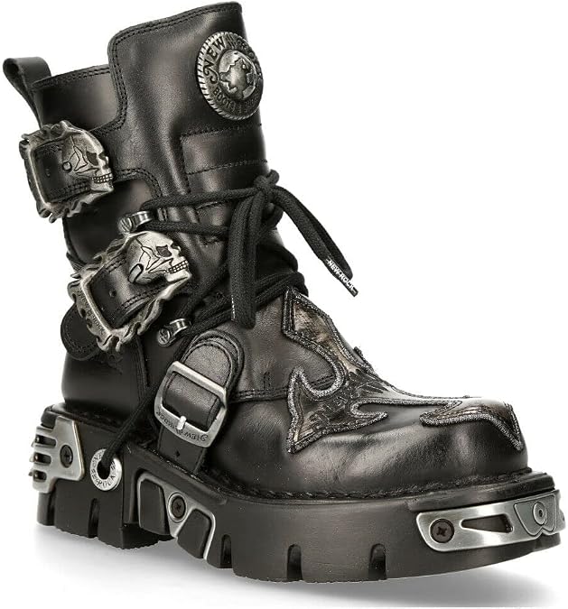 NEW ROCK 407-S1 Silver Cross BOOTS Black Leather Gothic Punk Biker Shoes Ankle Boots