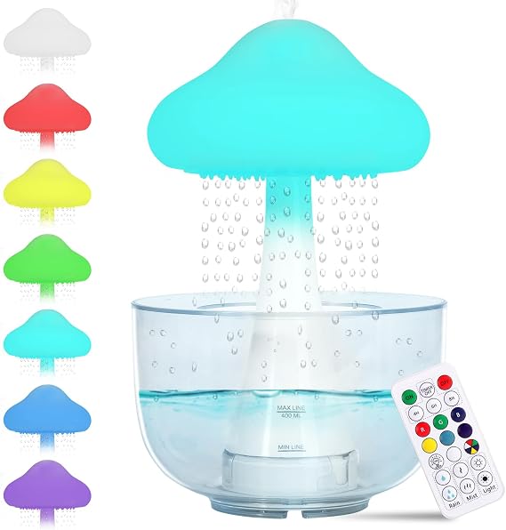 Cloud Humidifier, Essential Oil Diffuser, Mushroom Humidifiers with Water Drip,7 Colors Night Light Aromatherapy for Home Bedroom Office