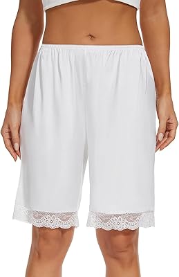 Pettipant Half Slip for Women Lace Trim Wide Leg Lace Pajama Half Slip Shorts Pant Satin Pettipants for Under Dress