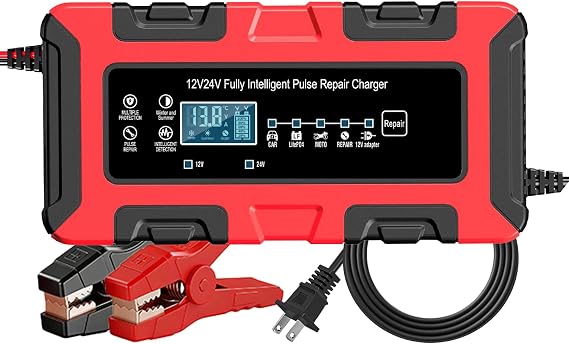 12V/24V 10Amp Smart Car Battery Charger, Fully Automatic Maintainer