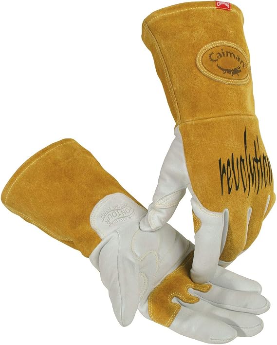 Caiman unisex-adult Premium Goat Grain Tig/Mig Welding Gloves With Split Cowhide Back and Flame Resistant Insulated Back
