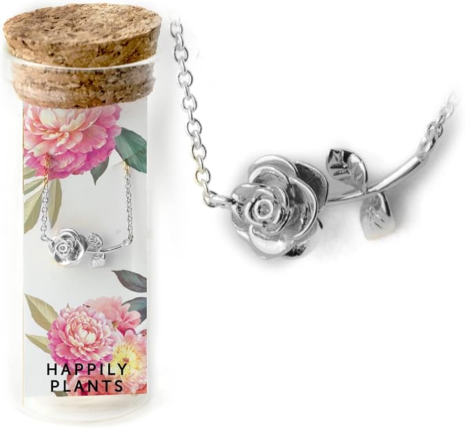 Peony Rose Flower Charm Necklace Gift Set, 18k Gold & Sterling Silver, Flower Gifts, Women,