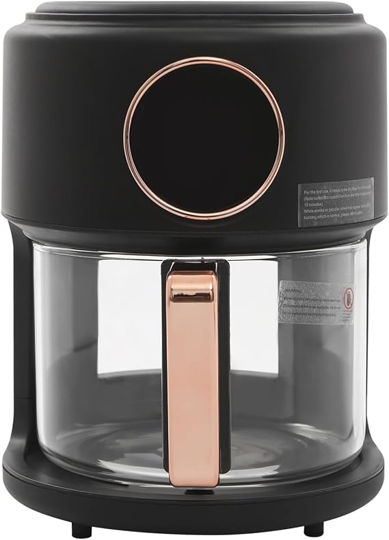 3.81Qt Airy Fryer 1200W Glass Air Fryer 360 Viewable Digital Airfryer Dehydrator Adjustable Temp 176F - 392F Nonstick 8 Presets Fast & Crispy Cooking Dishwasher Safe (Black)