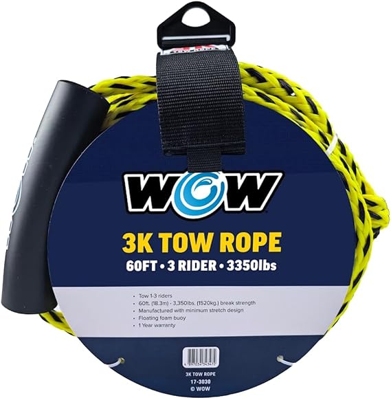 Wow Sports Tow Rope for Towable Tubes - 60 ft - 16-Strand Braided Polypropylene