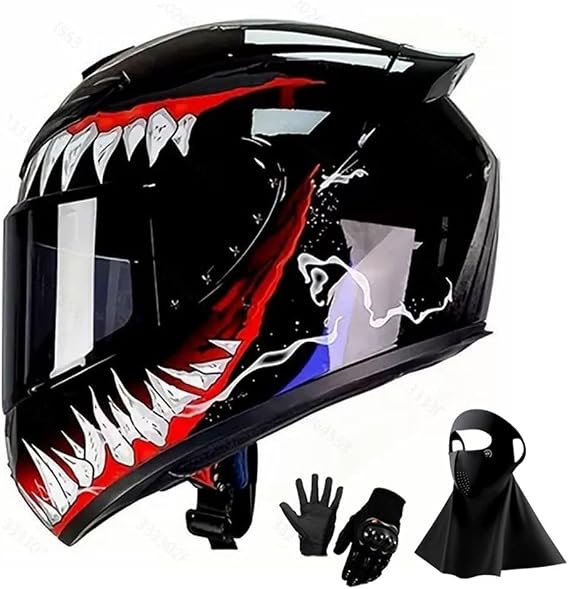2025 Motorcycle Full Face Black Sun Visor Helmets for Adults Street Bike Racing Motorbike Helmet with Gloves Mask DOT Approved