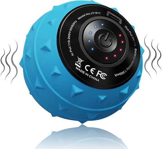 5-Speed Vibrating Massage Ball: Silicone Electric Massager with Auto Shut-Off, Physical Therapy Ball for Fitness, Mobility, and Relaxation, Wellness Gift (Blue)