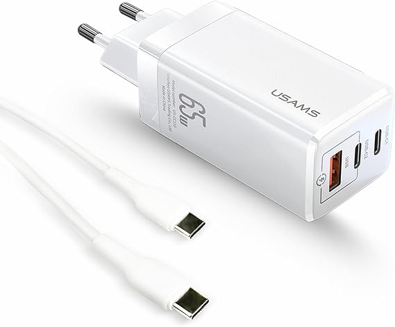 Usams US-CC110 65W GaN Şarj Başlığı + US-SJ459 100W Type-C to Type-C Şarj ve Data Kablosu Hızlı Şarj Kiti