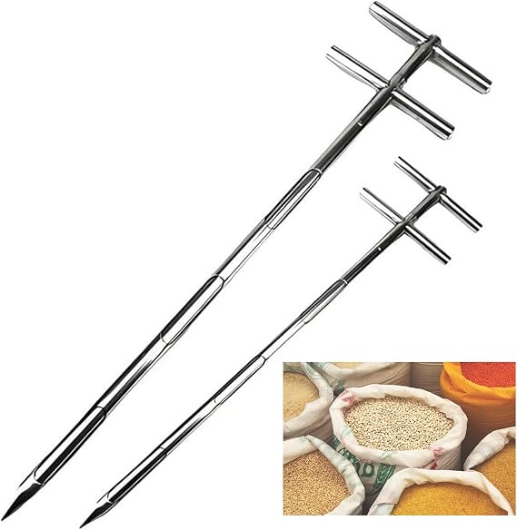 Grain Probe Sampler Stainless Steel Three Zone Grain Probe Sampler Probe Thief Sampler Cement Fertilizer Sampler Solid Sampling Probe(Size:D32mmxL1.0m)