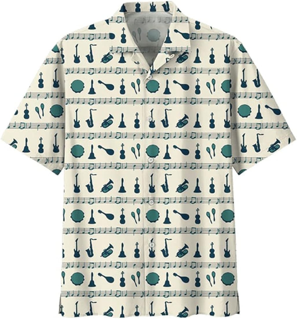 Musical Instrument Hawaiian Shirt for Men - Women Aloha Short Sleeve Button Up Shirt Mens Hawaiian Shirts Series 142
