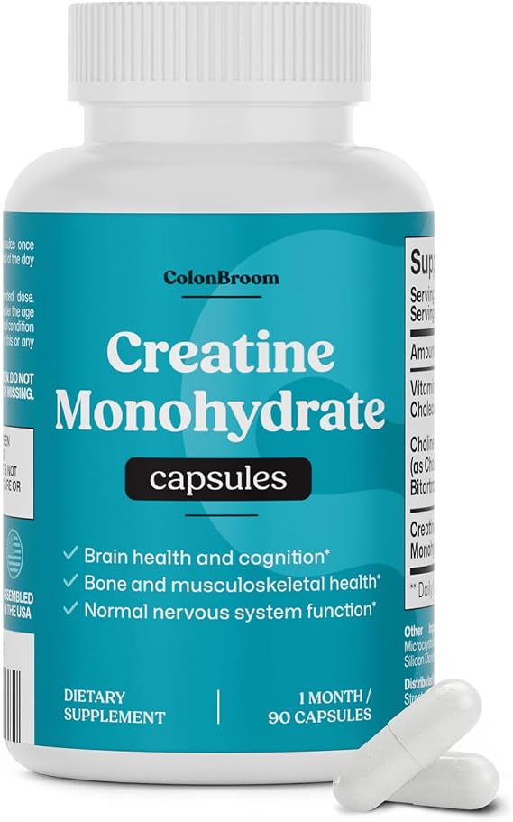 ColonBroom Creatine Monohydrate Capsules Supplement 1500 mg | with Choline and Vitamin D3 | Daily Energy, Brain & Nervous System Support | Creatine Pills for Men & Women (1 Month Supply)