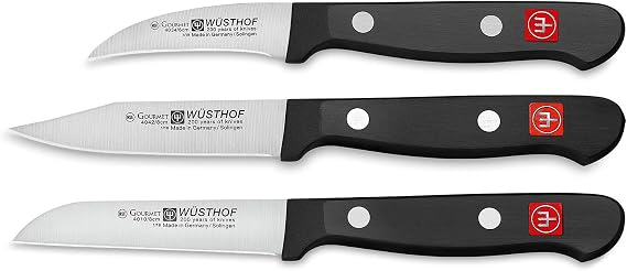 Wusthof Gourmet Three Piece Pairing Knife Set | 3-Piece German Knife Set | Precise Laser Cut High Carbon Stainless Steel Kitchen Steak Knife Set Model 9727