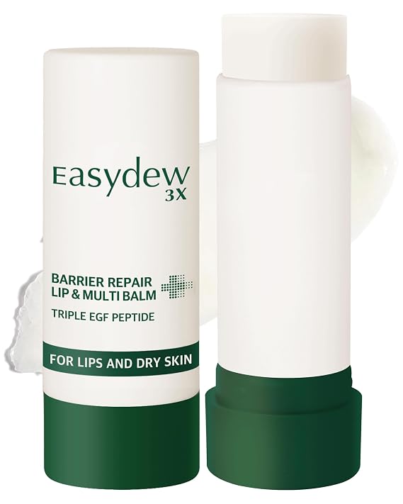 EASYDEW Barrier Repair Lip & Multi Balm - Ultra Hydrating & Soothing Multi-Care Moisturizer Stick for Dry Lips, Face & Body with 3x EGF Peptide, Elastin & Collagen - Non-Sticky Korean Skin Care 0.34oz