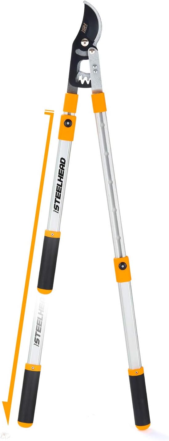 STEELHEAD Heavy-Duty 27-40" Adjustable Gear-Bypass Limb & Branch Lopper, Telescoping Extendable Handles, Ratcheting, Cuts Up to 1-3/4, Secateurs, Shock-Absorbing, Effort-Saving, USA-Based Support