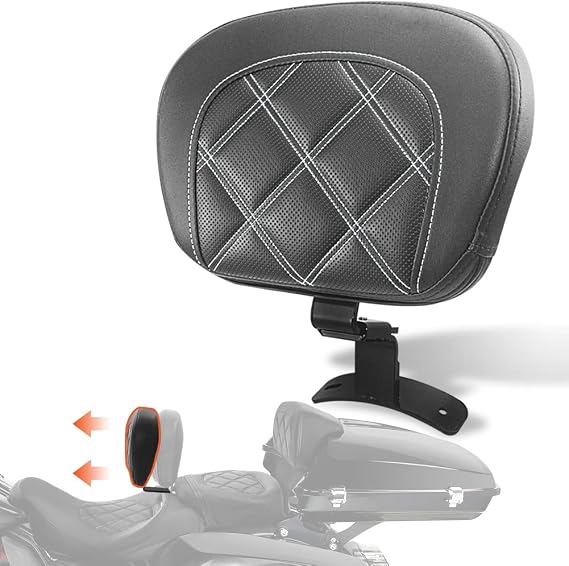 FOVPLUE Rider Backrest,Adjustable Driver Backrest Pad Kit fits for Harley Touring CVO Road Glide Road King Electra Glide Street Glide FLHR FLTRX FLHX FLHT 2009-2023,Double White Stitching