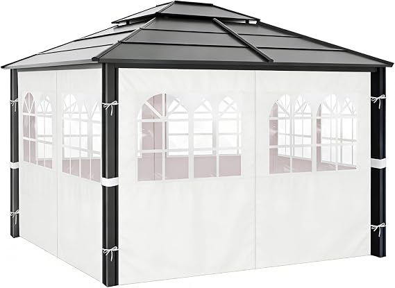 10'x12' Gazebo Curtains Outdoor Waterproof with PVC Windows, 4-Panel Sidewalls Universal Replacement Privacy Curtain, Outdoor Curtains for Patio, Backyard 