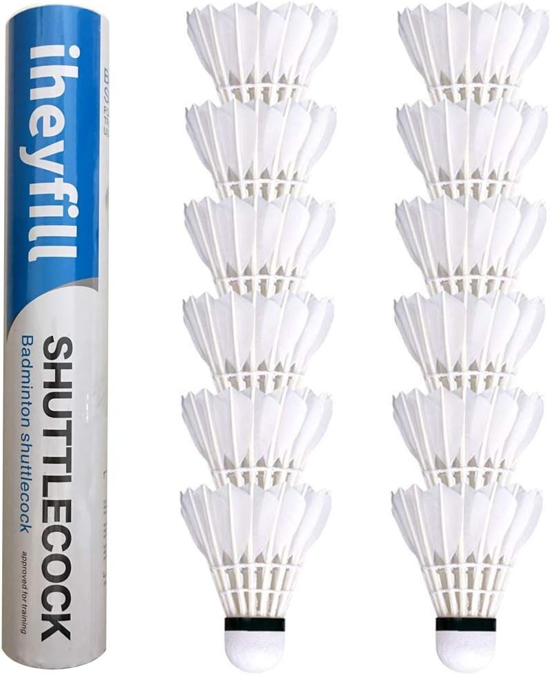 12 Pcs White Goose Feather Badminton Shuttlecocks – Badminton Birdies natural feather ball with Great Stability & Durability
