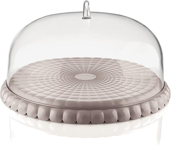 GUZZINI Tiffany 11.8" Cake Stand with Dome Lid - Taupe, Multi-Purpose Dessert Table Display for Parties, Weddings, Kitchen