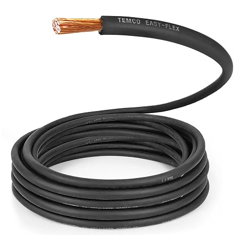 TEMCo 1 Gauge AWG 10 Ft Black Flexible Pure Copper Made in USA Welding Cable Battery Wire - Heavy Duty Solar, Inverter, Car, RV, Truck