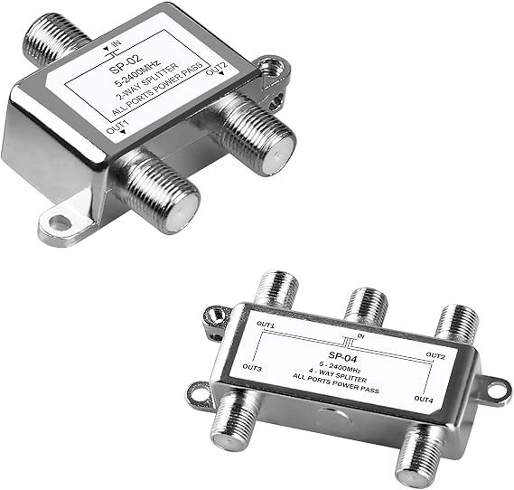 2 Way Coaxial Cable Splitter + 4 Way Coaxial Cable Splitter