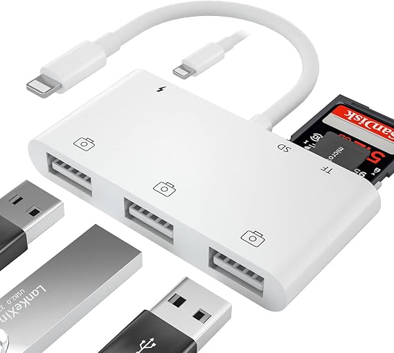 USB Camera Adapter for iPhone with SD TF Card Reader and Charging for iPhone 14/13 Pro/12 iPad