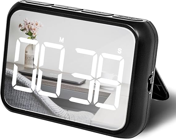 Digital Large Display Visual Timer Stopwatch for Kitchen Teacher School Classroom Cooking, Night Light Magnetic Bathroom Makeup Mirror LED Stop Clock Timer, 99 Minutes Countdown, Loud/Silent (Black)