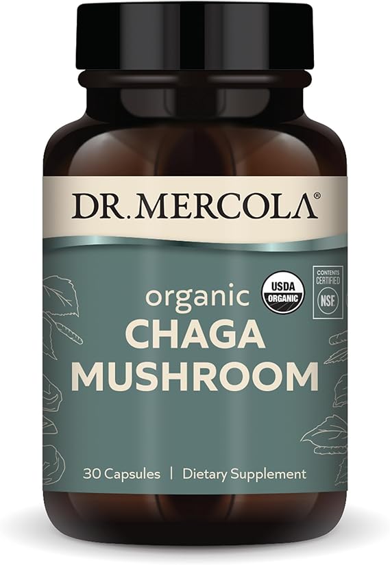 Dr. Mercola Organic Chaga Mushroom - Immune Support - Adaptogenic Blend with Chaga Extract & Chaga Powder - USDA Organic - Gluten-Free - 30 Capsules (30 Servings)