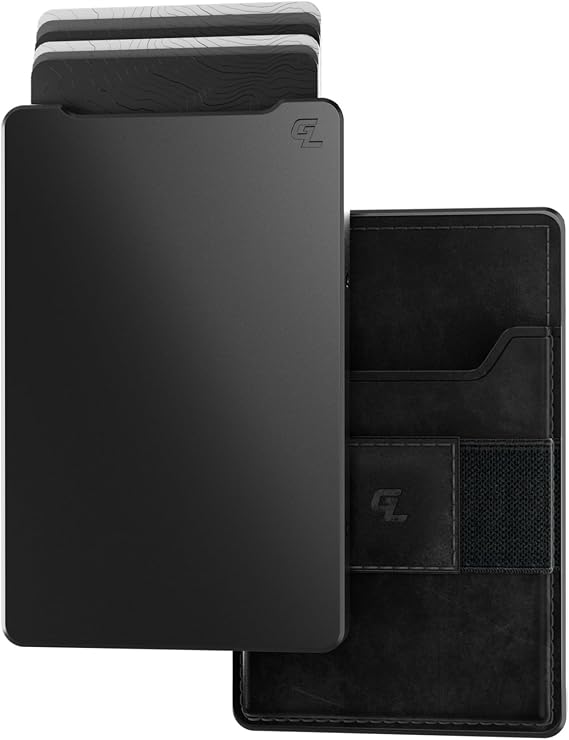Groove Life Groove Wallet for Men, RFID Wallet Gun Metal/Black Leather Go | Minimalist RFID Wallet with Quick Card Access, Secure Storage, Slim Profile & Leather Go Attachment Compatible with MagSafe
