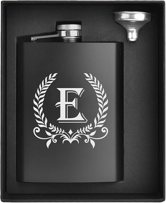 ELEGANTPARK Hip Flasks for Liquor for Men with Initials Monogrammed Gifts for Men Birthday Personalized Gifts for Him Groomsmen Dad Engraved Hip Flask with Funnel 8 OZ Letter E