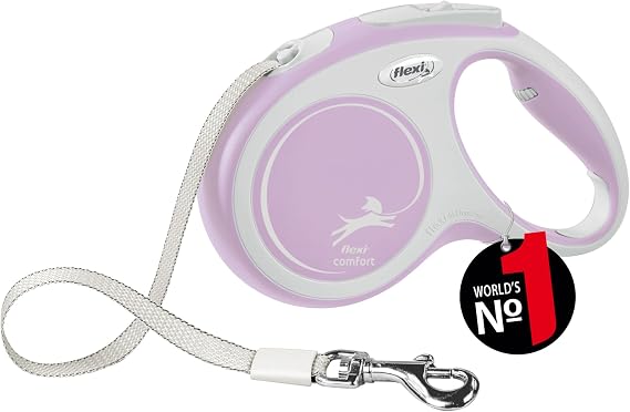 Flexi New Comfort Tape Grey & Rose Medium 5m Retractable Dog Leash/Lead for Dogs up to 25kgs/55lbs