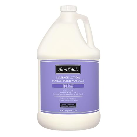 Bon Vital' Swedish Massage Lotion, 1 Gallon, Certified Organic Ingredients, Non-Greasy Natural Moisturizer, Pump-Compatible Bulk Size for Massage Therapy, Earth-Friendly Professional Spa Lotion