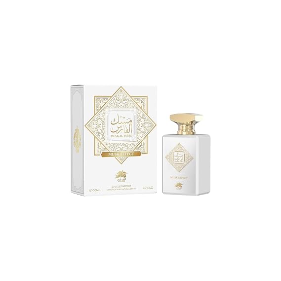 Musk Al Fares Effect Eau De Parfum, Natural Spray, 3.4 FL OZ, White and Gold