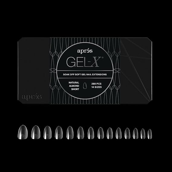 Apres Gel-X Almond Box of Nail Tips | 280 Gel-X Tips, Soft Tips, 14 Sizes 00-9 | Half-sizes Included (Natural Almond Short, 280 Count)