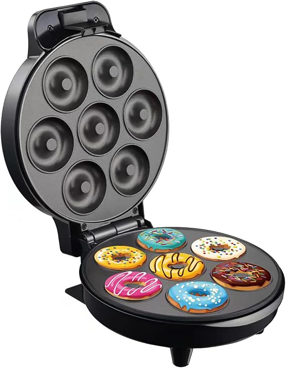 Mini Donut Maker Machine 7 Holes, Small Doughnut Maker, With Temperature Control Double-Sided Heating Non-stick, Suitable for Children's Breakfast Dessert Cake
