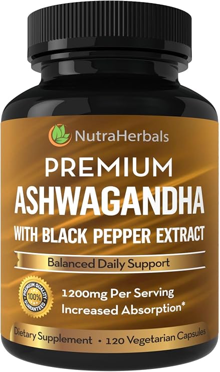 Ashwagandha Supplements 1200mg & Black Pepper Extract, 90 Caps | Premium Ashwagandha for Men and Women. Potent Formula with Enhanced Absorption for Mood Support