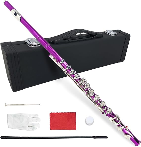 Vetimobato 16 Key Closed Hole C Flute for Beginners, Students, Adults Silver Plated Nickel Flute with Carrying Case, Cleaning Kit, Tuning Rod, Gloves Lightweight, Durable & Easy to Play (Rose)