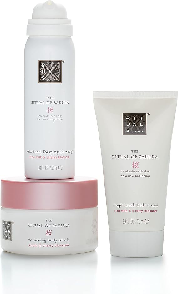 RITUALS Gift Set For Women from The Ritual of Sakura - Foaming Shower Gel, Body Scrub & Body Cream - With Rice Milk & Cherry Blossom - Trial Set