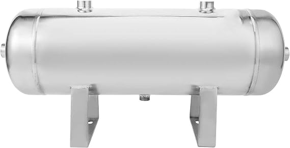 Air Reservoir Tank 10L Portable 5 Port Compressed Air Storage for Workshop Garage 304 Stainless Steel Mirror Finish 2.1 Gallon Horizontal Pressure Tank 1.25MPa