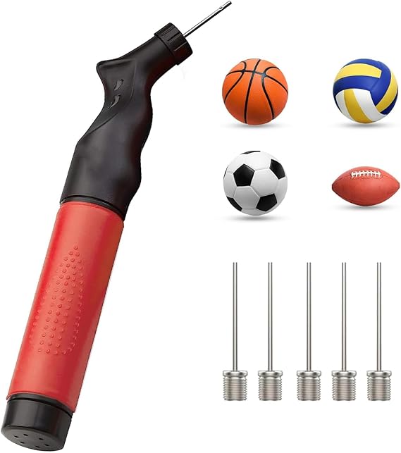 Ball Pump with 5 Needles - Compact & Lightweight, Quick Push & Pull Inflating System, Perfect Sports Ball Pump for Football, Basketball, Volleyball, Rugby & More