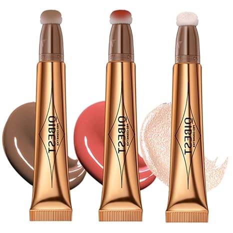 Liquid Contour Beauty Wall Face Highlighter and Bronze Stick Attached with Pillow Applicator Shimmer Long Lasting Silky Cream Face Highlighter Bronze Makeup Stick (#3 Pieces (01-03-04))