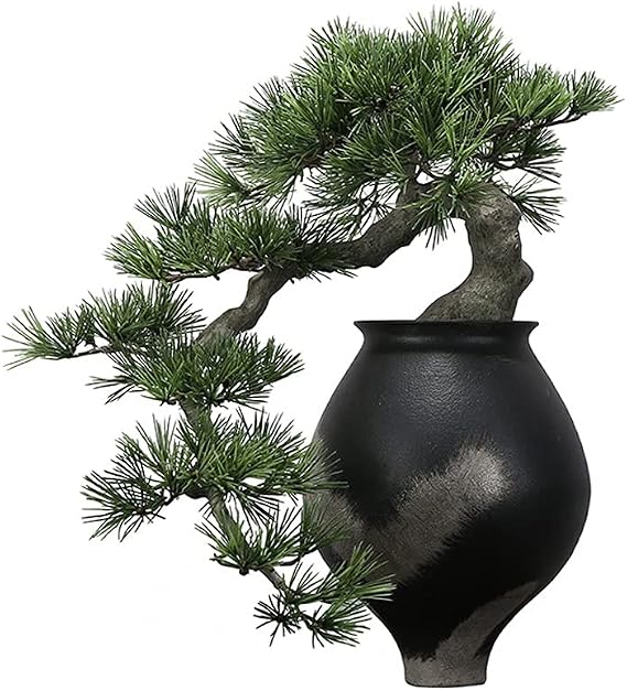 Artificial Tree Simulation Welcomed Pine Bonsai Tree Japanese Style Black Pine Long Needle Pine Fake Plant Ornaments Suitable for Tea Room Homestay Zen Decoration Simulation Bonsai