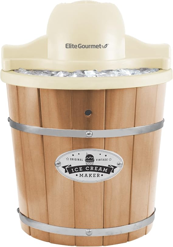 Elite Gourmet EIM-924LX 4Qt Old Fashioned Electric Ice Cream Maker, Pine