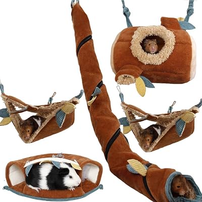 SEIS 5 Pcs Forest Sugar Glider Hanging Cage Accessories Set Leaf Wood Design Small Animal Hammock Channel Ropeway Nest Tree Stump for Hamster Guinea Pig Rat Gerbil Squirrel Birds Parrot 5 PCS