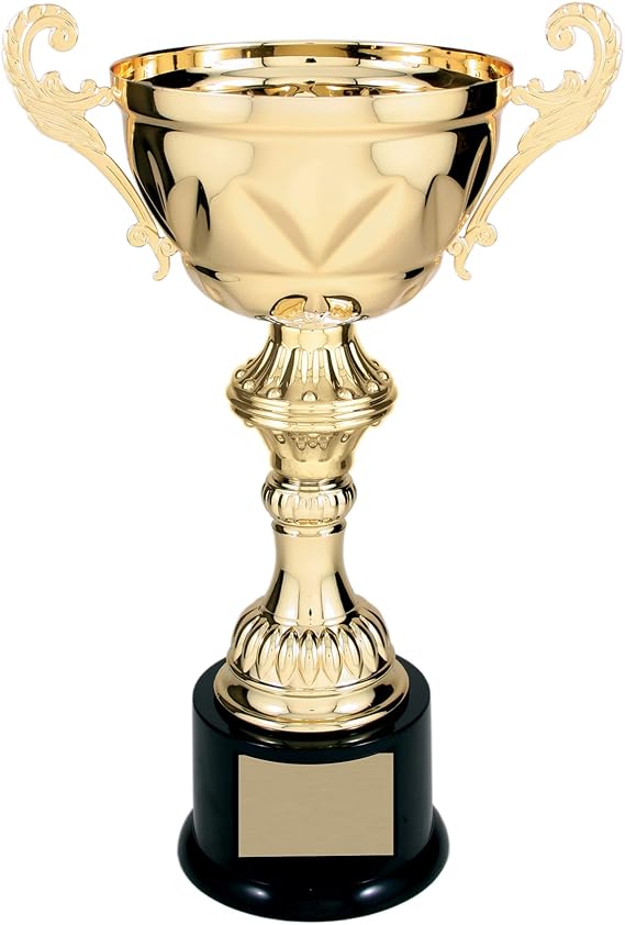 Decade Awards Metal Cup Trophy, Gold or Silver - Engraved Corporate Love Cup Award (10, 11.5, 13 or 14.5 Inch Tall) - Engraved Plate on Request