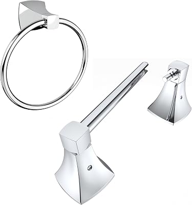 Bathroom Hardware Set 2 Pieces Toilet Paper Holder and Towel Ring Wall Mounted Stainless Steel and Zinc Alloy Chrome