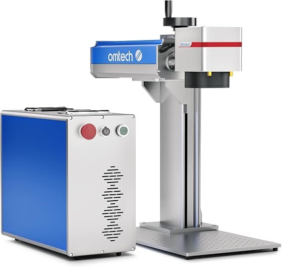 OMTech 50W Fiber Laser Engraver, LightBurn Compatible Laser Engraving Machine with Red Dot Pointer, 7.9x7.9 Solid State Laser Marking Etching Machine for Metal Aluminum Steel Silver Jewelry