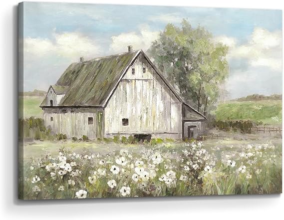 arttitue Farm Barn Canvas Wall Art, Farmhouse Painting Decor, 36x24 Inch
