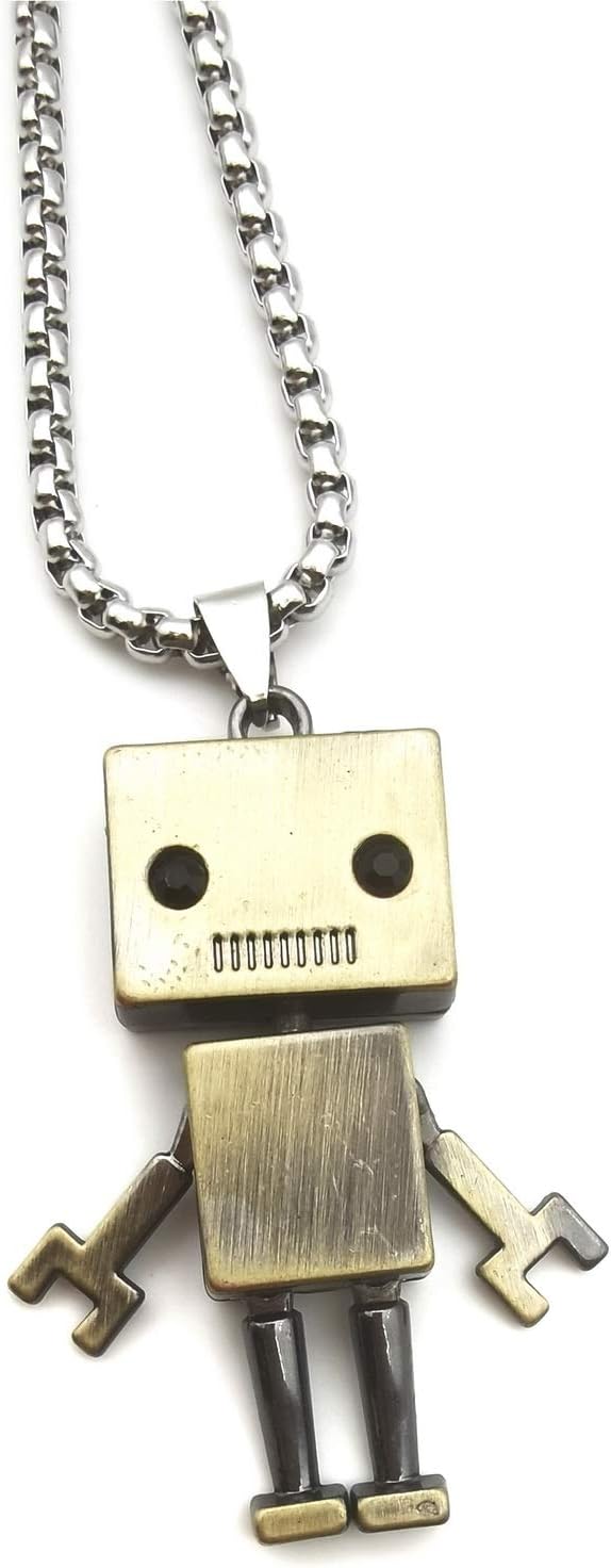 Tiny Cute Robot Necklace for Men, Movable Pendant with 27.6 Chain, Punk Rock Amulet